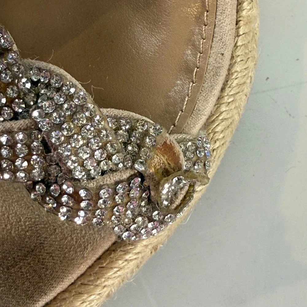 Steve Madden Espadrille Wedge Sandals Rhinestone Braided Straps Womens Size 9.5